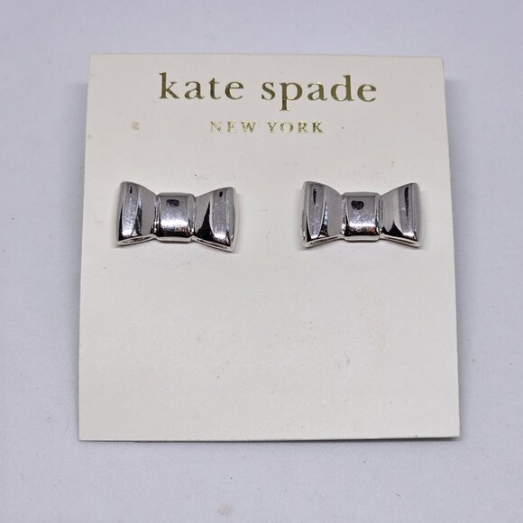 NWT Kate Spade Take a Bow Stud Earrings Silver Tone - Picture 9 of 11